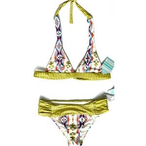 Saha Bikini Small Halter Tribal Print Multicolored New B127T White Yellow